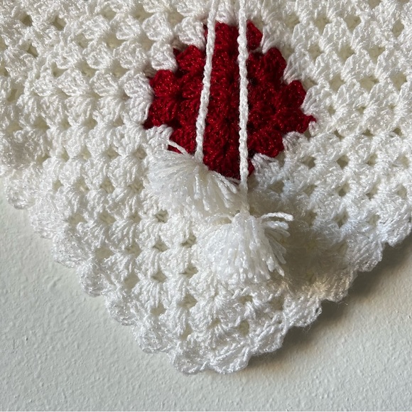 Red and White Crocheted Cable Poncho for Little Girls - Picture 4 of 5